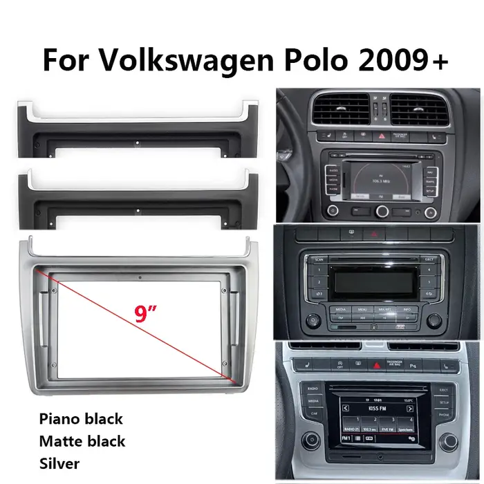 Fascia de panneau d'autoradio pour Volkswagen VW Polo, 9 ", 2 Din, Prada, panneau stéréo, lunette de