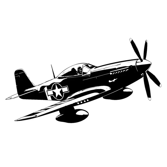 Autocollant mural Silhouette d'avion de chasse P-51, autocollant d'avion de guerre et militaire pour