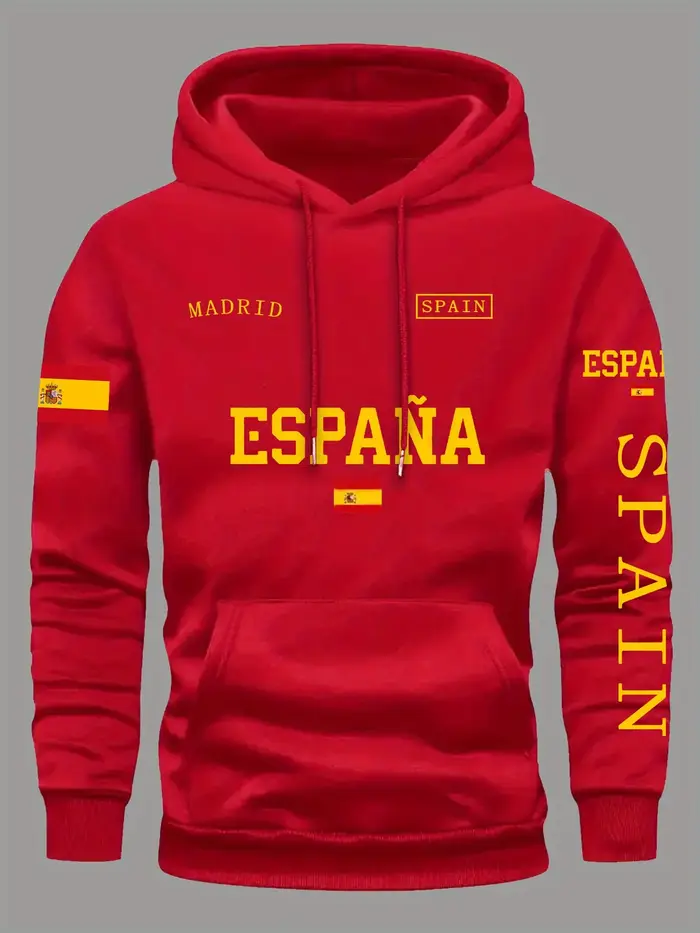 Sweat-shirt à capuche unisexe avec imprimé graphique du drapeau espagnol, pour l'automne et l'hiver,