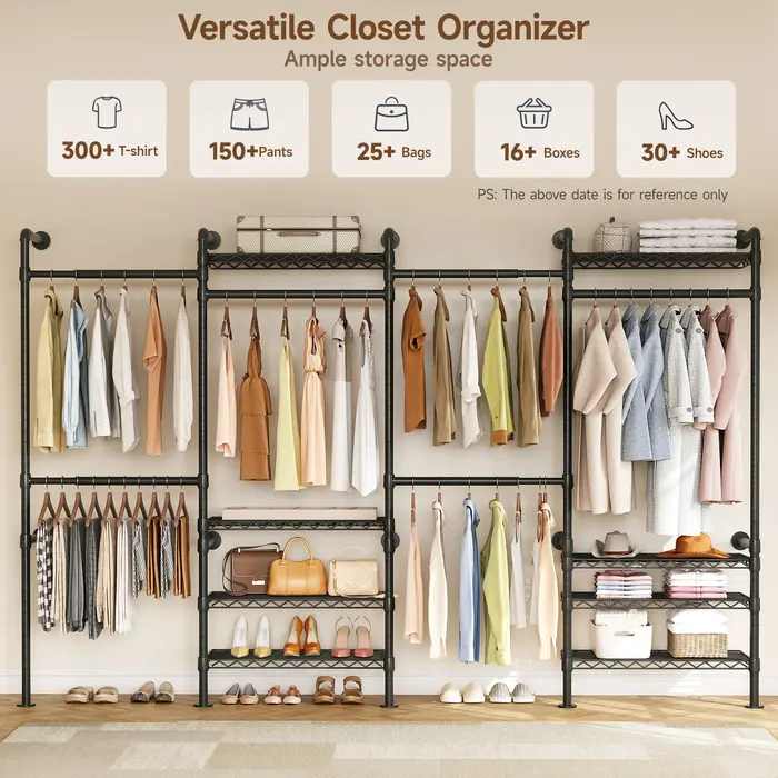 Porte-vêtements industriel mural L4, système d'organisation de placard avec tiges extensibles, porte