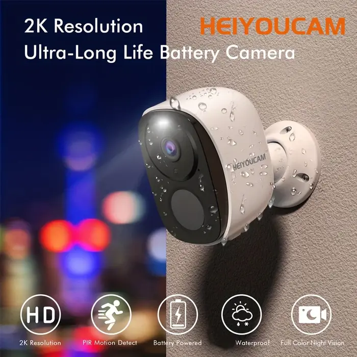 Caméra sécurité sans fil extérieure 2K 3MP batterie projecteur - Surveillance WiFi étanche audio bidirectionnel sirène