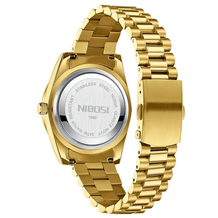 Montre homme NIBOSI quartz luxe - Bracelet acier étanche avec date et jour, montre masculine élégante