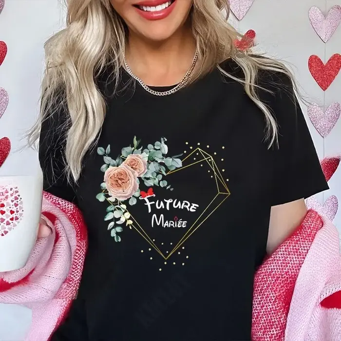 T-shirts de fête pour les future mariées : T-shirt à manches courtes avec couronne de fleurs