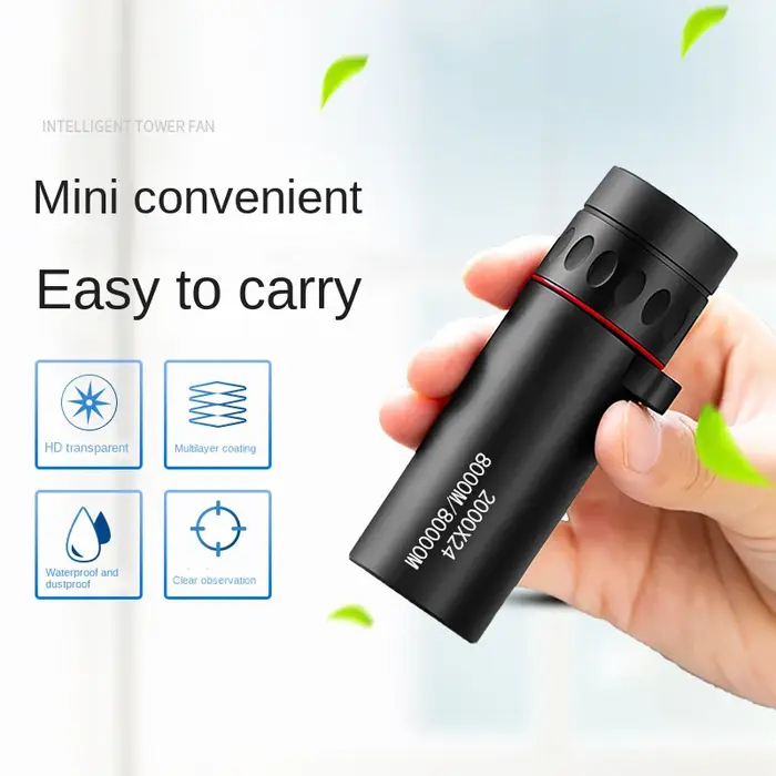 Monoculaire portable 2000x24 HD mini pour chasse, camping et observation d'oiseaux mobile