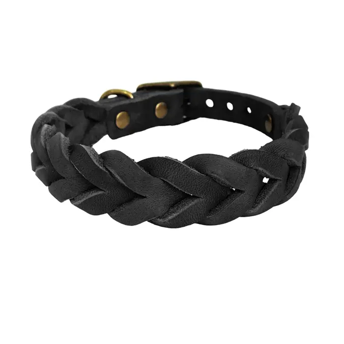 Collier pour chien en cuir véritable tressé, taille moyenne et grande, collier en cuir véritable pou