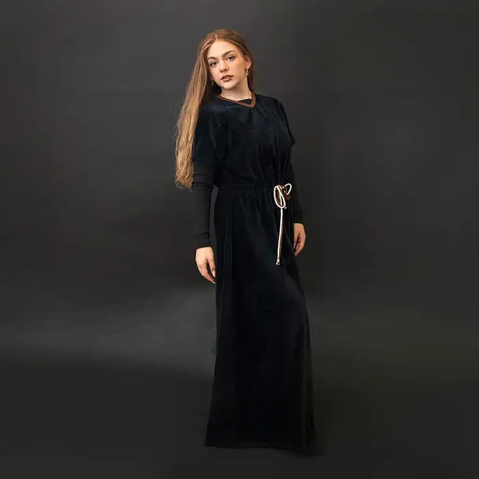 Shabbos adolescent/femme robe hiver robe manches courtes vêtements taille 2 cordon cordes filles noi