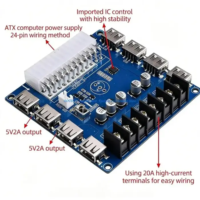 Carte d'extension d'alimentation pour ordinateur 367D, avec 8 points chargement USB 5 prises électriques, facile à pour