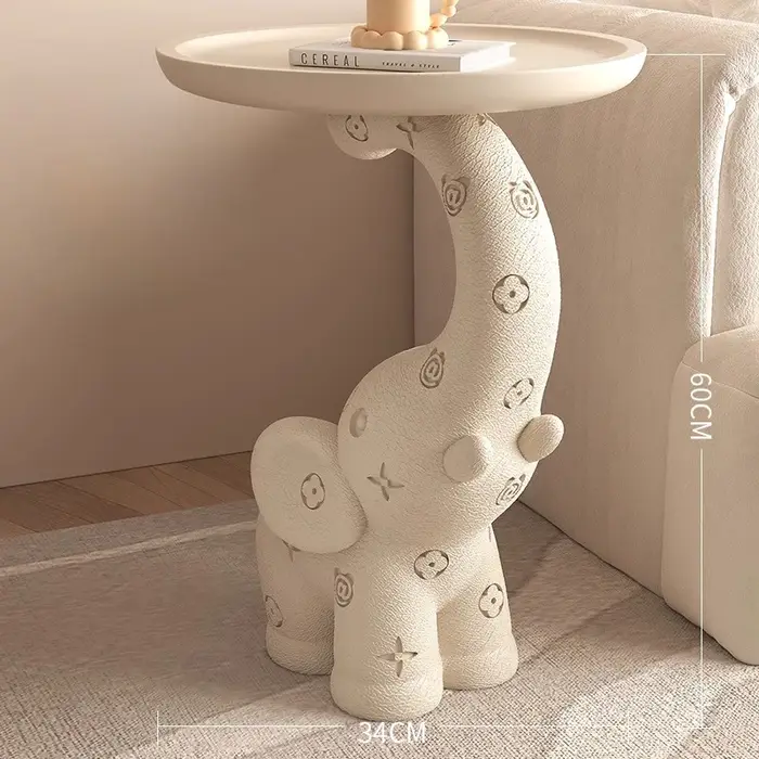 Table d'appoint en cuir crème éléphant, moderne et Chic, étagère de rangement ouverte, décor de cham