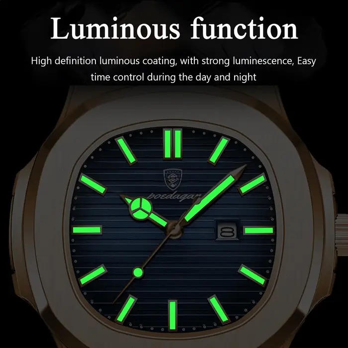Montre homme POEDAGAR classique carrée étanche - Montre sport quartz acier inoxydable lumineuse avec boîte
