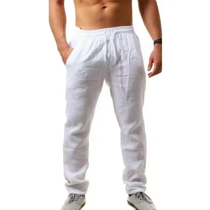 Pantalon baggy homme en coton et lin, décontracté, respirant, pour le fitness, streetwear, jogging, 