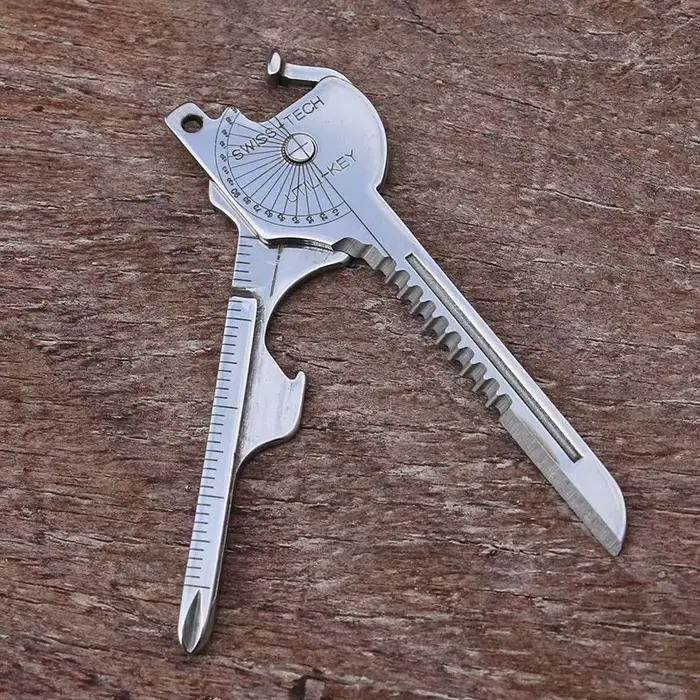 Gadget porte-clés compact multifonctionnel avec tournevis, ouvre-bouteille, outil d'urgence de campi