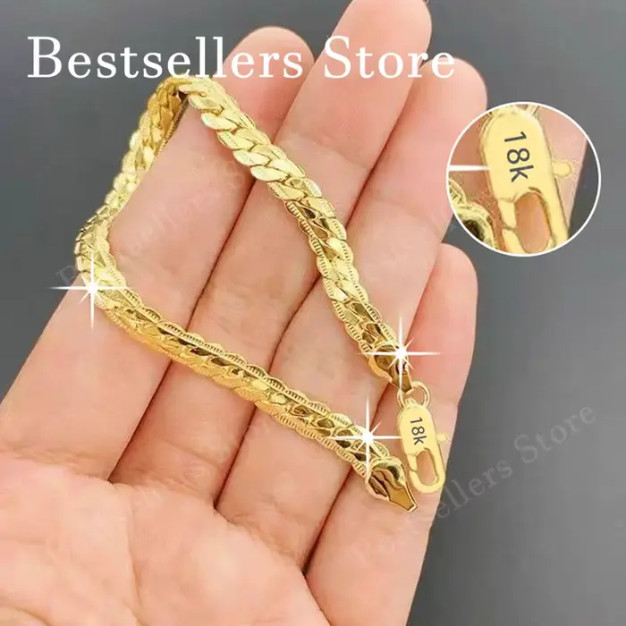 Argent sterling 925, or 18 carats, bracelet en relief de 5 mm – À la mode pour hommes et femmes, cha