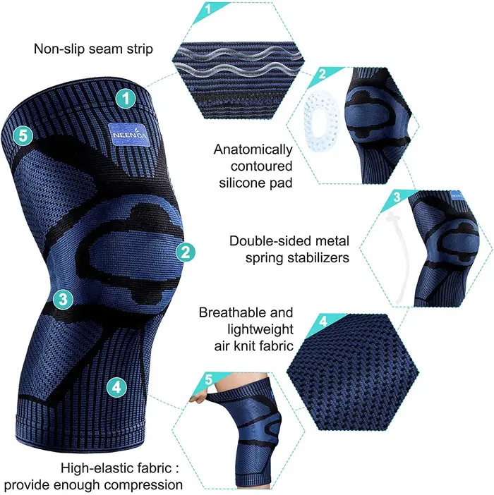 NEENCA Genouillère de soutien avec stabilisateurs latéraux, manchon de compression du genou en gel r