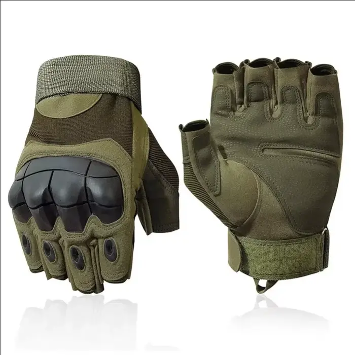 Gants mi-doigts tactiques à jointures renforcées pour chasse, paintball et sports outdoor extrêmes