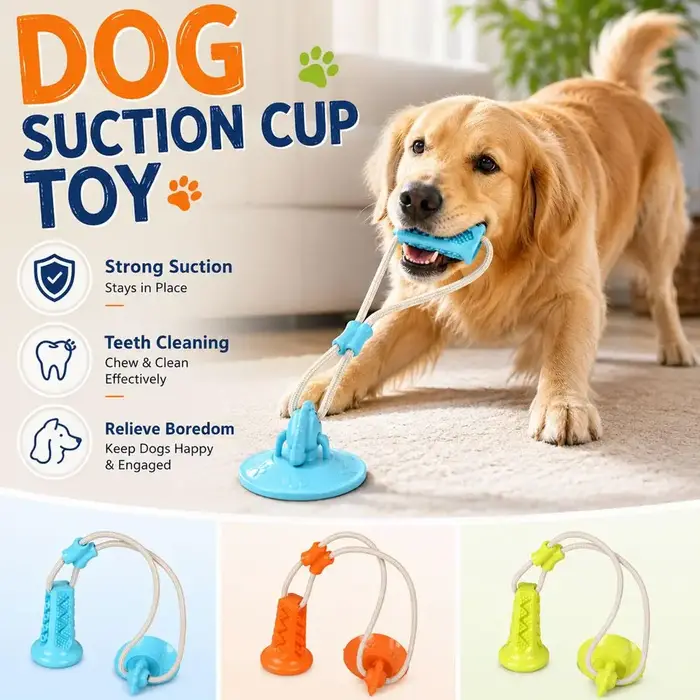Jouet interactif pour chien à ventouse avec corde de traction et distributeur de nourriture