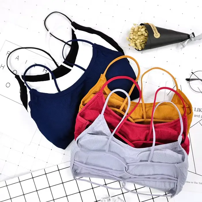 Soutien-gorge de sport amovible sans armatures, avec bretelles fines élastiques, dos élégant, rembou