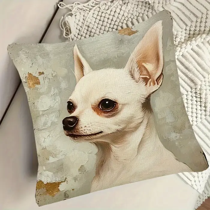 Housse de coussin avec portrait de chien, Chihuahua, cadeau pour les amoureux de l'art, coussin déco
