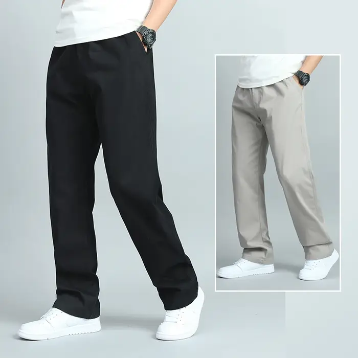 Grande taille hommes décontracté coton pantalon coupe ample pantalon droit Multi poche grand homme p