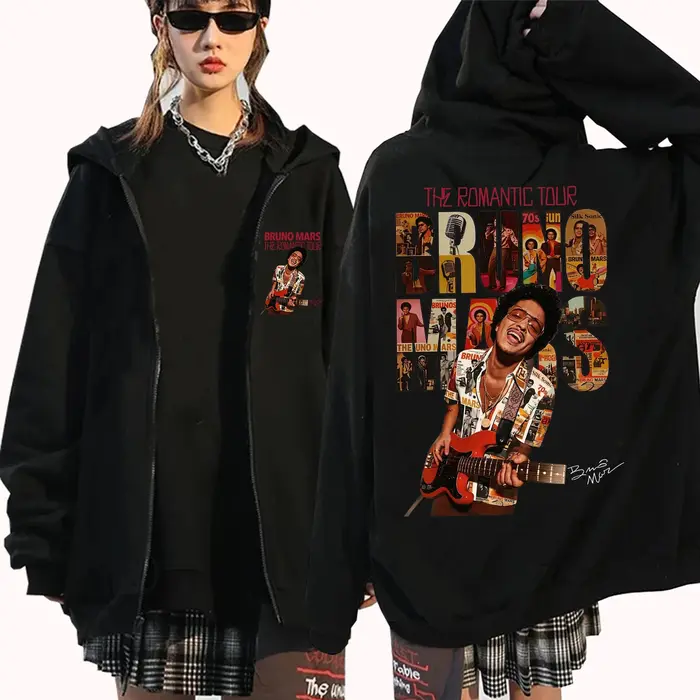 Bruno Mars The Romantic Tour 2026 Sweat-shirt à capuche zippé pour homme et femme