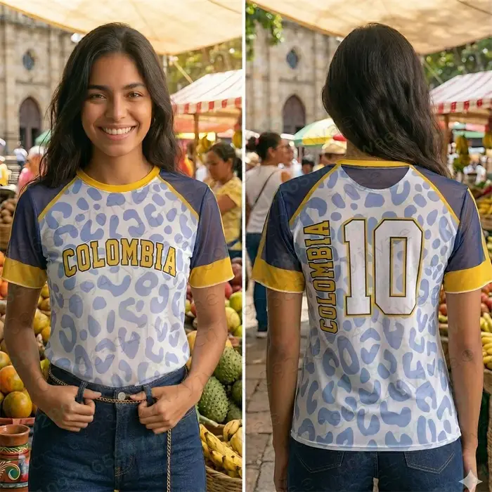 T-shirt décontracté imprimé intégral Colombie N°10, mode sportive, streetwear, haut de fête, t-shirt