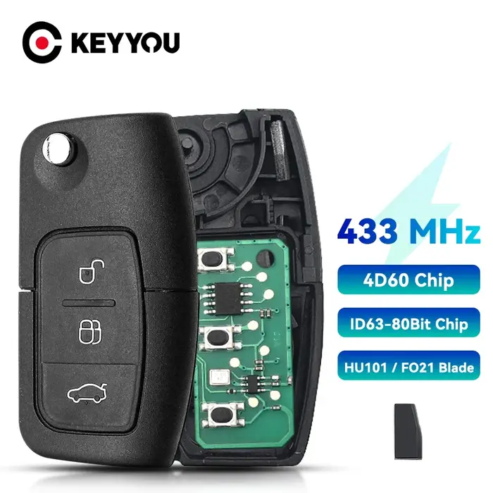 EllYYOU-Clé télécommande pliable à 3 boutons, 433MHz, 4D63, 40 bits, 80 bits, pour Ford Focus Fi.C. 