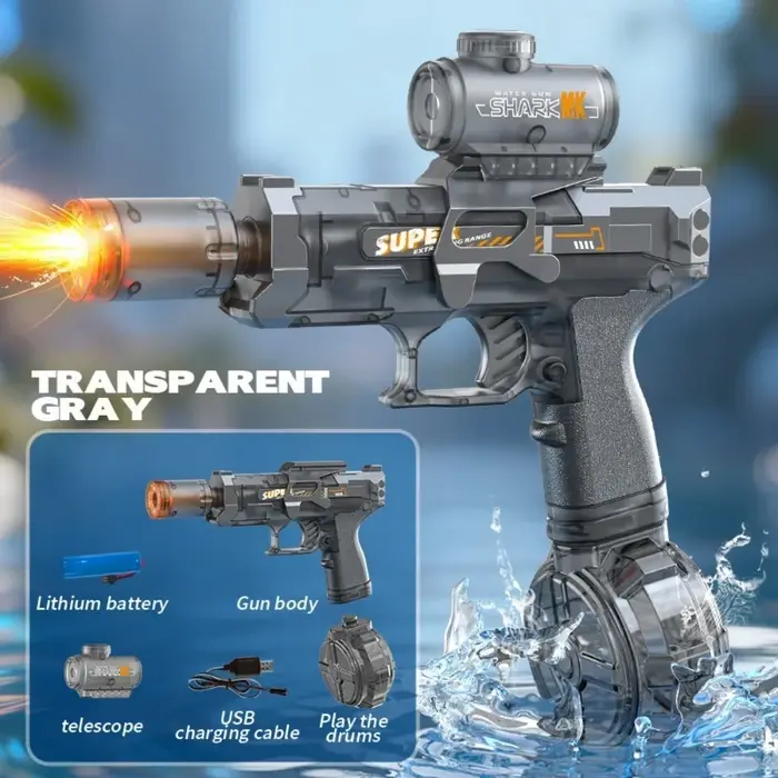 Pistolet à eau électrique rotatif puissant avec lumière LED, jouet de tir aquatique pour enfants, id