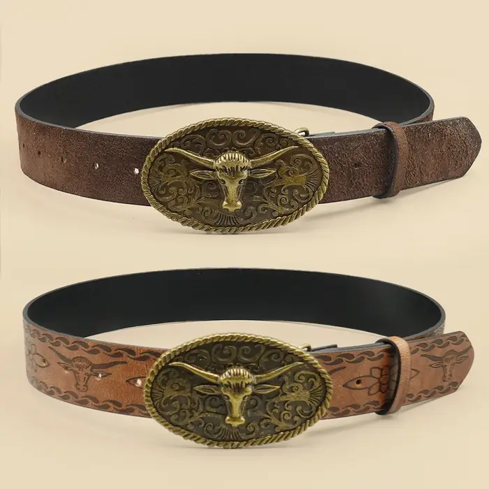 Ceinture décontractée de style occidental rétro avec boucle en alliage antique, un accessoire polyva