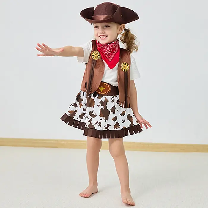 Ensemble de vêtements de cowgirl pour enfants, veste, jupe, chapeau, tenue de spectacle pour filles,