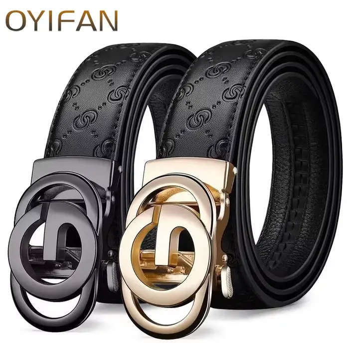 Ceinture de luxe pour hommes, ceinture à boucle automatique pour hommes, ceinture en cuir véritable 