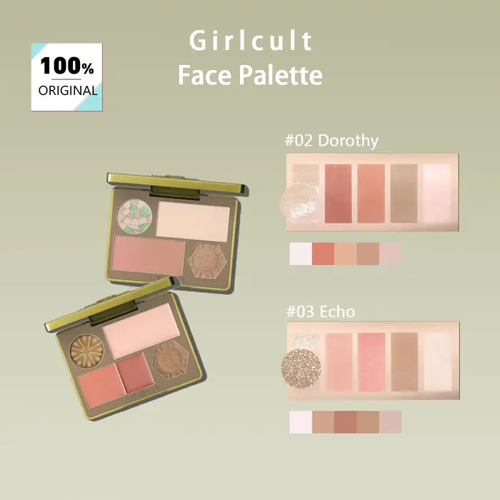 Palette pour le visage Girlcult (02 03), poudre lisse, fraisée fine, chute minimale, hautement pigme