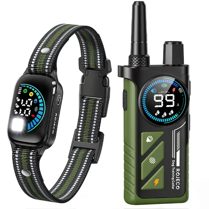 Collier de dressage électrique pour chien ROJECO 1000m, télécommande, étanche IPX7, rechargeable, co