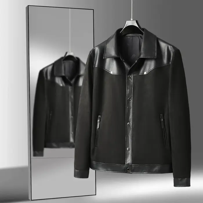 Veste décontractée d'affaires en simili daim épissé en cuir Pu pour hommes, printemps et automne