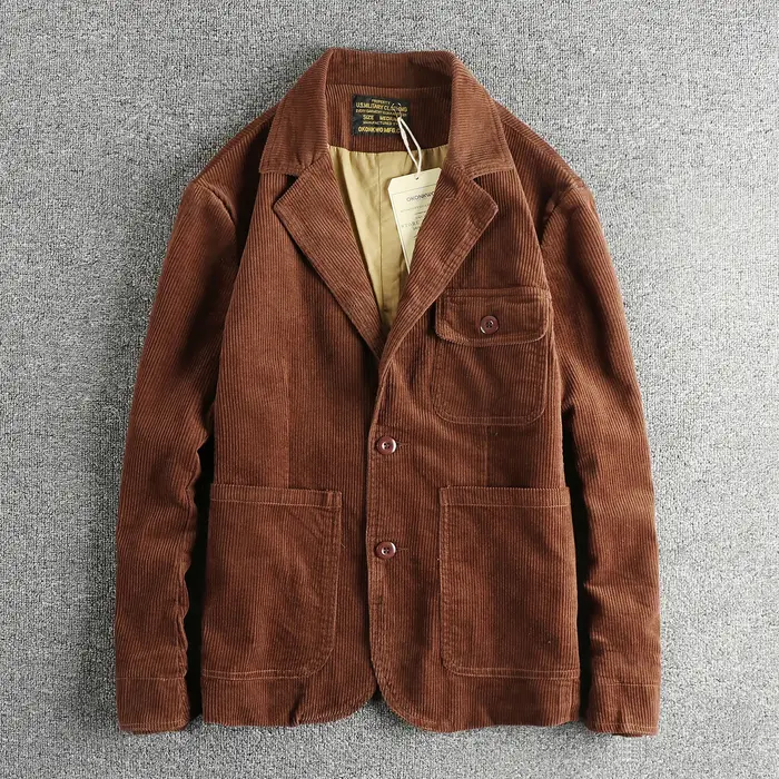 Rapingent-Costume décontracté en velours côtelé de coton lavé pour hommes, veste ample, mode vintage