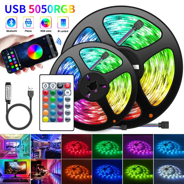 Bande lumineuse LED USB 16LED/mètre, Bluetooth RGB, lampe de rétro-éclairage TV Flexible 5050 5V, Di