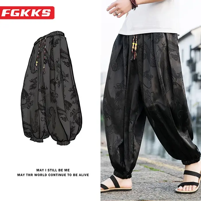 FGKKS 2023 pantalons de marque d'extérieur pour hommes Lce soie Dragon fleur foncée lâche Bloomers h