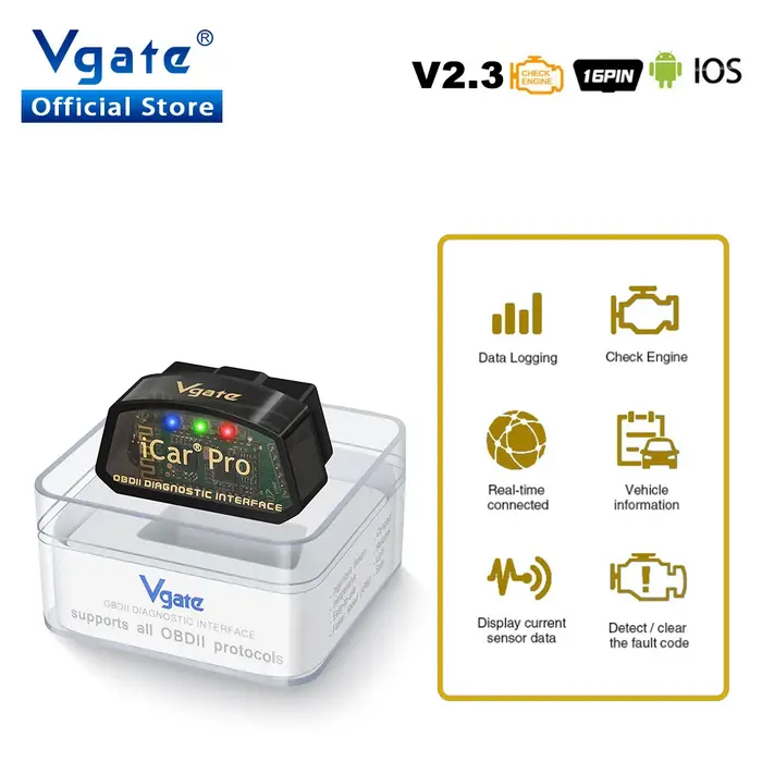Pour IOS/Android Vgate iCar Pro ELM327 V2.3 Bluetooth 4.0 WIFI ELM 327 OBD 2 lecteur de Code de Scan