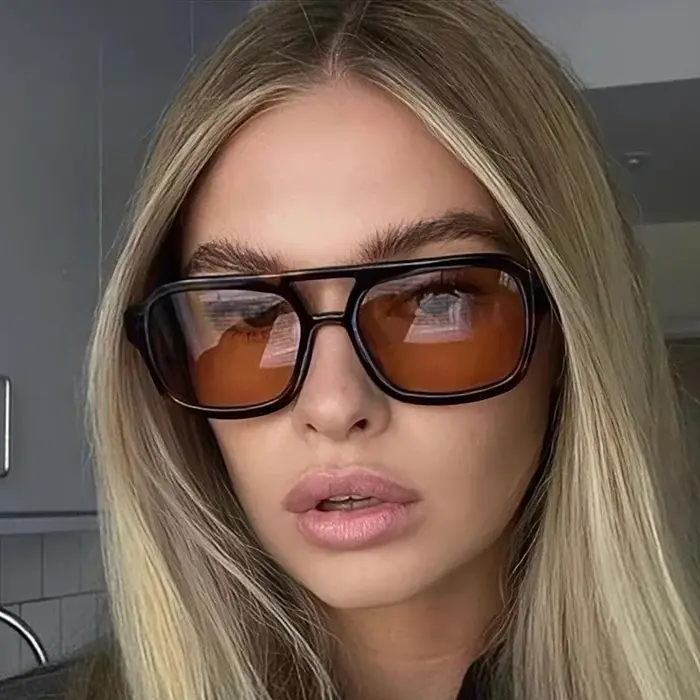 Lunettes anti-lumière double faisceau 2024 pour randonnée camping - Monture petite rétro Y2K femme UV400