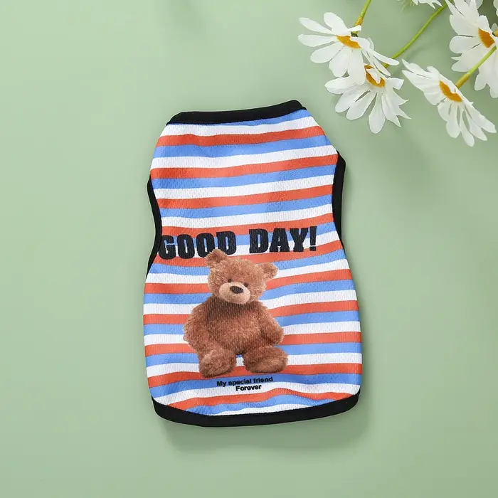 Vêtements pour chiens ours de dessin animé, T-Shirt ours rayé en coton pour animaux de compagnie, gi