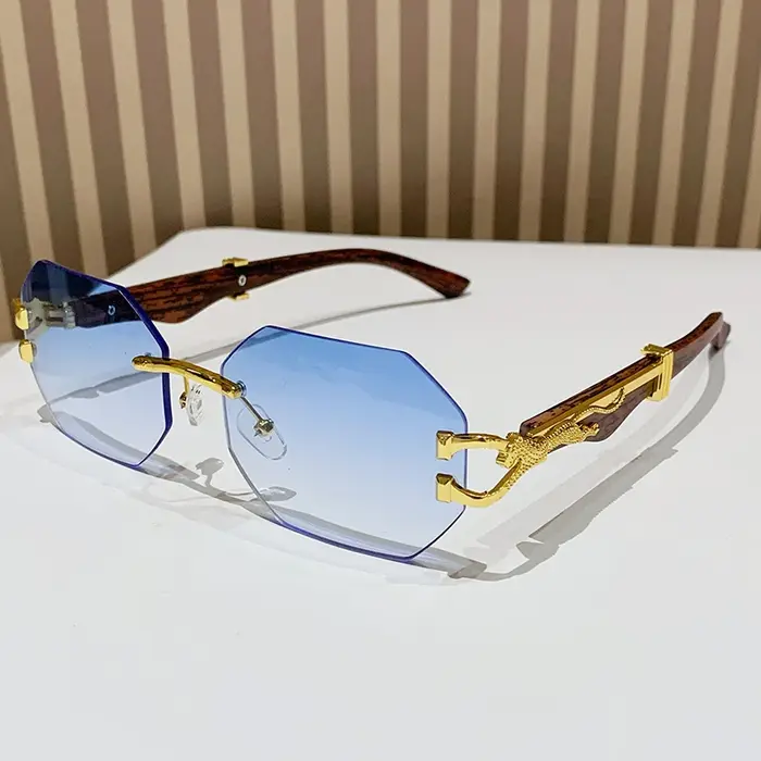 Lunettes de randonnée sans monture carrées anti-lumière 2024 - Dégradé polygon et motif léopard