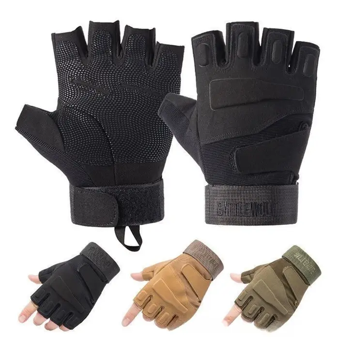 Gants mi-doigts tactiques hommes anti-glisse - Protection sports outdoor et escalade montagne