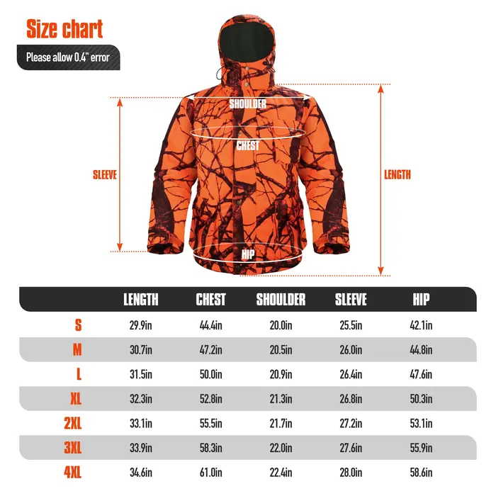 Veste de chasse vêtements tactiques manteau à capuche Orange Camouflage coupe-vent isolation