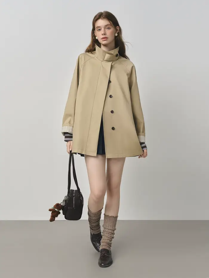 FSLE Style britannique conception col montant coupe-vent Trench veste pour les femmes 2025 automne n