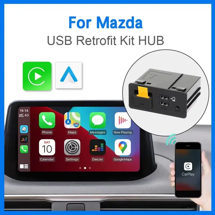 Nouveau 2025 fil CarPlay fil Android Auto USB adaptateur Hub OEM pour rénovation Mazda 2 3 6 CX30 CX5 CX8 CX9 MX5 TK78669U0C