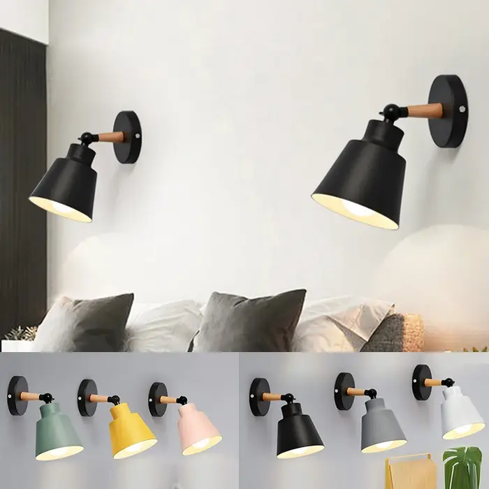 Nordique en bois massif chambre applique moderne minimaliste Macaron mur LED lampe créative salon co