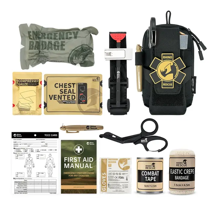 Rhino Rescue EDC trousse de premiers secours IFAK traumatologie avec pochette tactique Molle garrot 