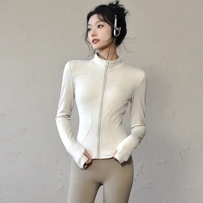 Veste de sport à manches longues pour femmes, chemise de Yoga, Fitness, fermeture éclair, haut de sp
