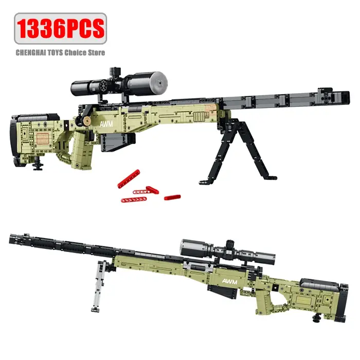 Blocs de construction de fusils de sniper militaires AWM, 1336 pièces, MOC, armes militaires, brique