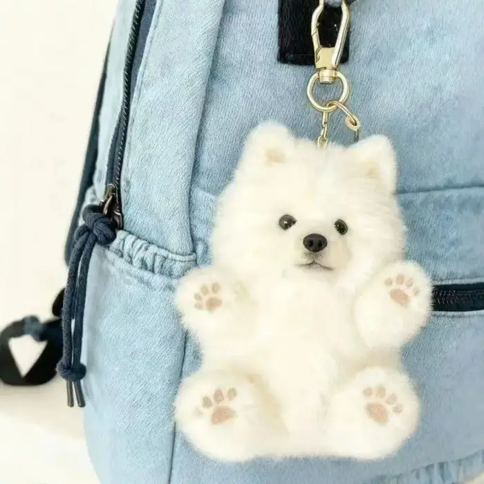 Porte-clés pendentif chien Samoyed en peluche super doux