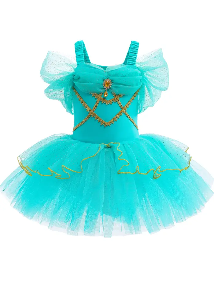 Robe de danse de Ballet pour filles, princesse Jasmine, manches à volants, jupe Tutu courte, Costume
