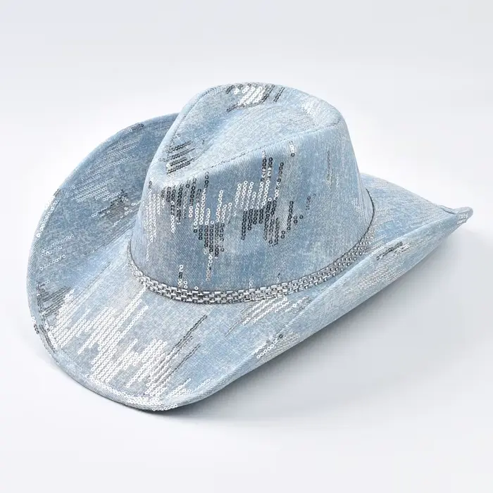 Chapeau de cowboy occidental en denim lavé, chapeau de jazz de cow-girl adapté aux vêtements décontr